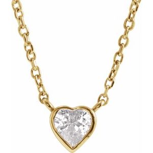 14K Yellow Gold Heart 4 X 4 Mm  Natural White Sapphire Bezel-Set Necklace, Length: 18 In