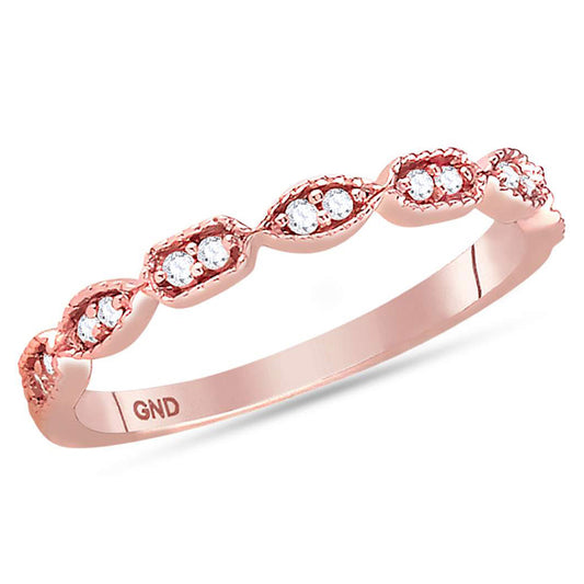 14K Rose Gold Womens Round Diamond Geometric Stackable Band Ring 1/10 Cttw, Womens Size: 5-10