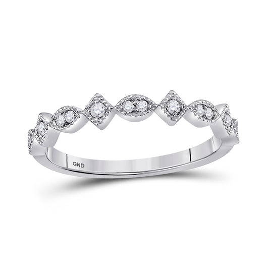 14K White Gold Womens Round Diamond Geometric Stackable Band Ring 1/10 Cttw, Womens Size: 5-10