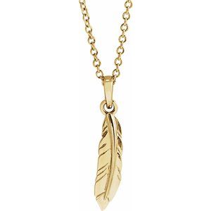 14K Yellow Gold 19.39 X 3.87 Mm 16-18 In Polished Feather Necklace