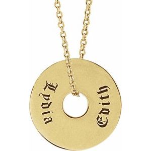 14K Yellow Gold 15 X 15 Mm 16-18 In Polished Engravable Washer Necklace