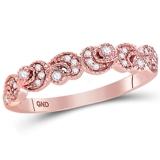 14K Rose Gold Womens Round Diamond Crescent Stackable Band Ring 1/10 Cttw, Womens Size: 5-10