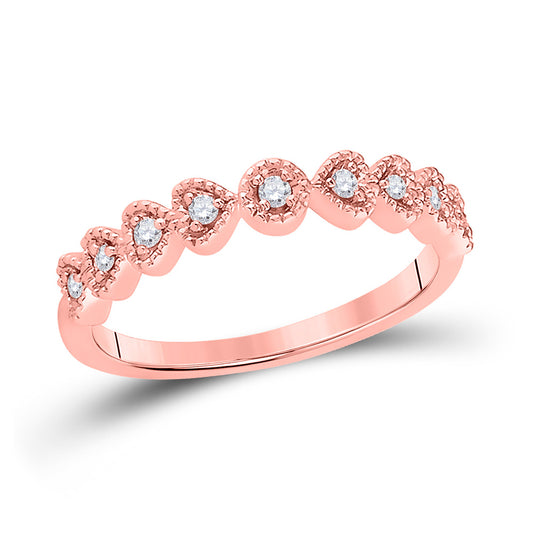 14K Rose Gold Womens Round Diamond Heart Stackable Band Ring 1/10 Cttw, Womens Size: 5-10