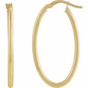 14K Yellow Gold 41.5 X 19 Mm 6 Mm Pair Catch Polished Hollow Elongated Oval Tube Hoop Earrings