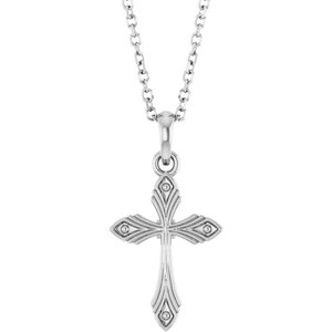 Sterling Silver 19.7 X 10.25 Mm 16-18 In Polished Vintage-Inspired Cross Necklace