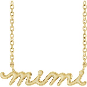 14K Yellow Gold 19.15 X 5 Mm 18 In Polished Lowercase Script Mimi Necklace