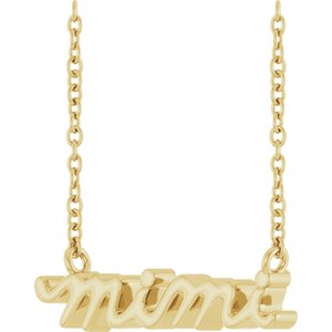 14K Yellow Gold 19.15 X 5 Mm 18 In Polished Lowercase Script Mimi Necklace