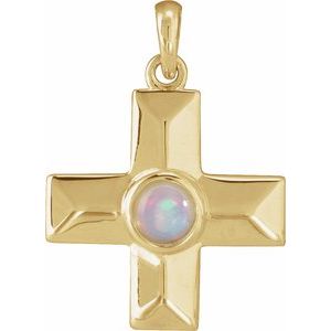 14K Yellow Gold Round 4 Mm Natural White Opal Gratitude Pendant