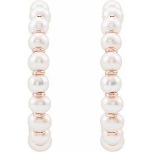 14K Rose Gold Pair 4 Mm Cultured White Freshwater Pearl Earrings, Length: 30.3 Mm, Thickness: 4.2 Mm