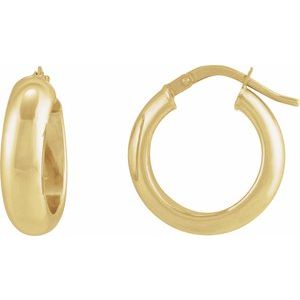 14K Yellow Gold Pair Half Round Tube Hoop Earrings, Length: 17 Mm, Thickness: 6 Mm