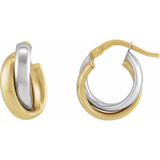 14K Yellow/White Gold 13 Mm 5.7 Mm Pair Catch Polished Hollow Double Hoop Earrings