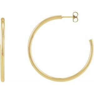 14K Yellow Or White Gold Or Sterling Silver Pair Friction Backs Included Polished Hollow Open Tube Hoop Earrings, Length 45 Mm, Thickness 2.5 Mm