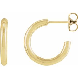 14K Yellow Or White Gold Or Sterling Silver Pair Friction Backs Included Polished Hollow Open Tube Hoop Earrings, Length 13 Mm, Thickness 2.5 Mm