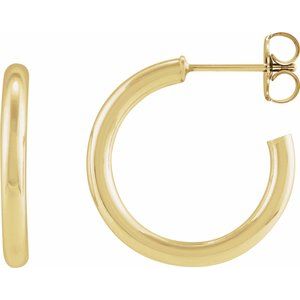 14K Yellow Or White Gold Or Sterling Silver Pair Friction Backs Included Polished Hollow Open Tube Hoop Earrings, Length 20 Mm, Thickness 2.5 Mm