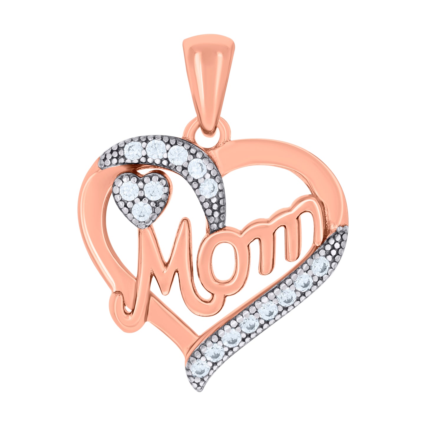 Sterling Silver Womens Cubic-Zirconia Heart Mom Charm Pendant