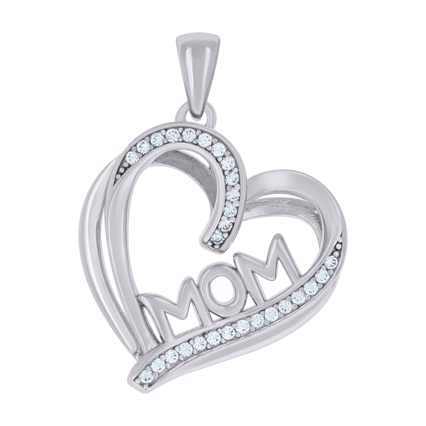 Sterling Silver Womens Cubic-Zirconia Double Heart Mom Charm Pendant