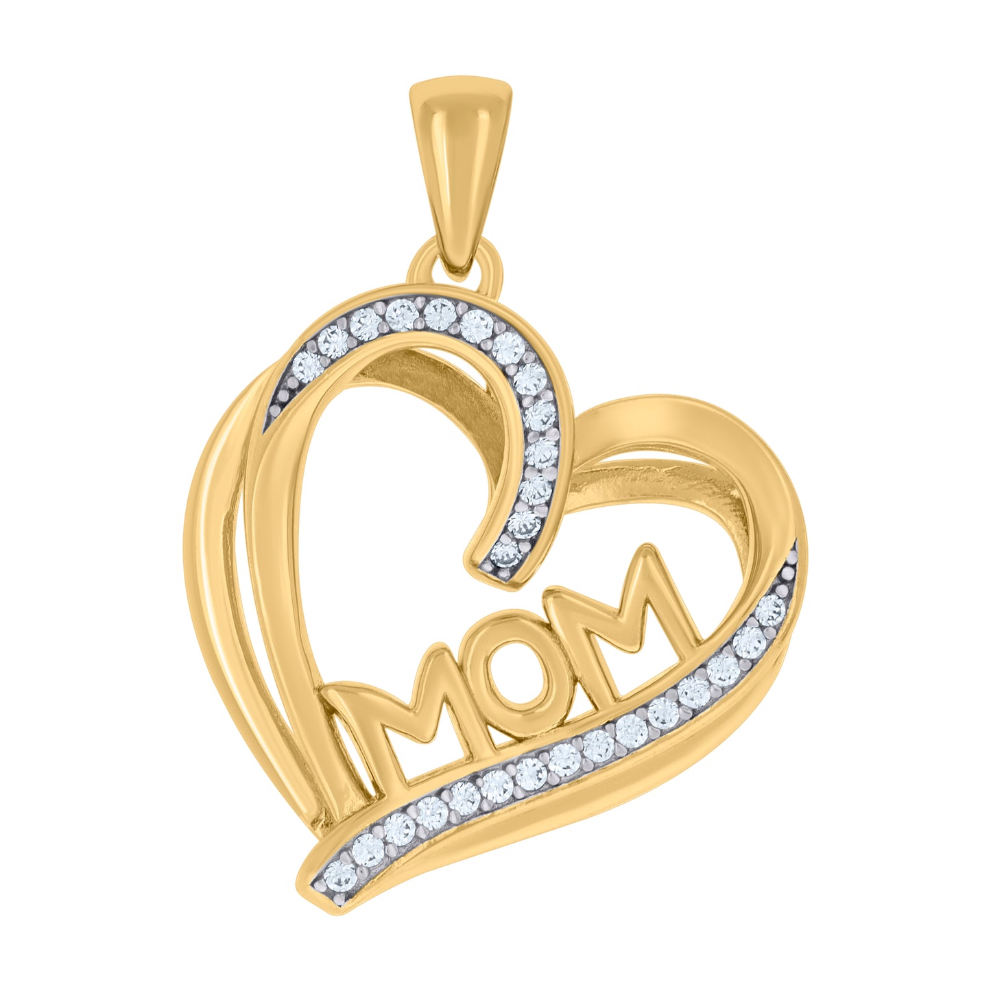 Sterling Silver Womens Cubic-Zirconia Double Heart Mom Charm Pendant