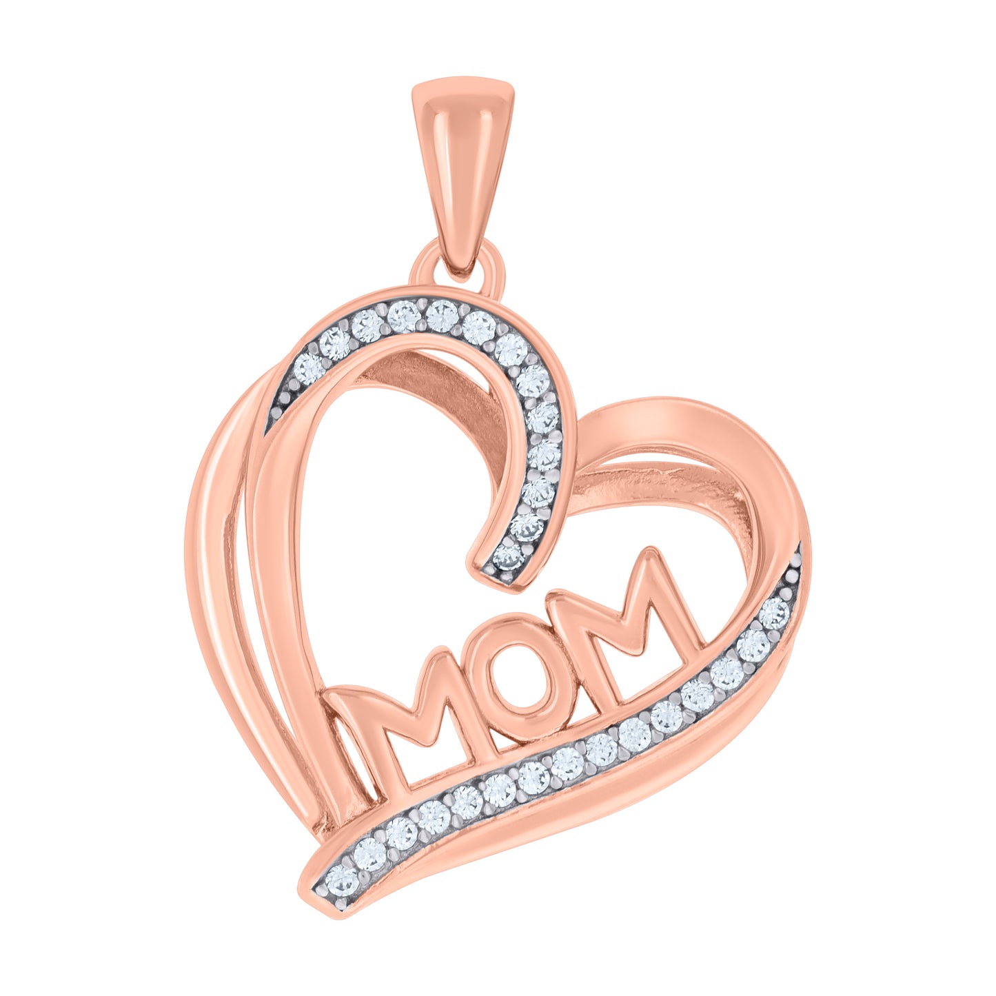 Sterling Silver Womens Cubic-Zirconia Double Heart Mom Charm Pendant