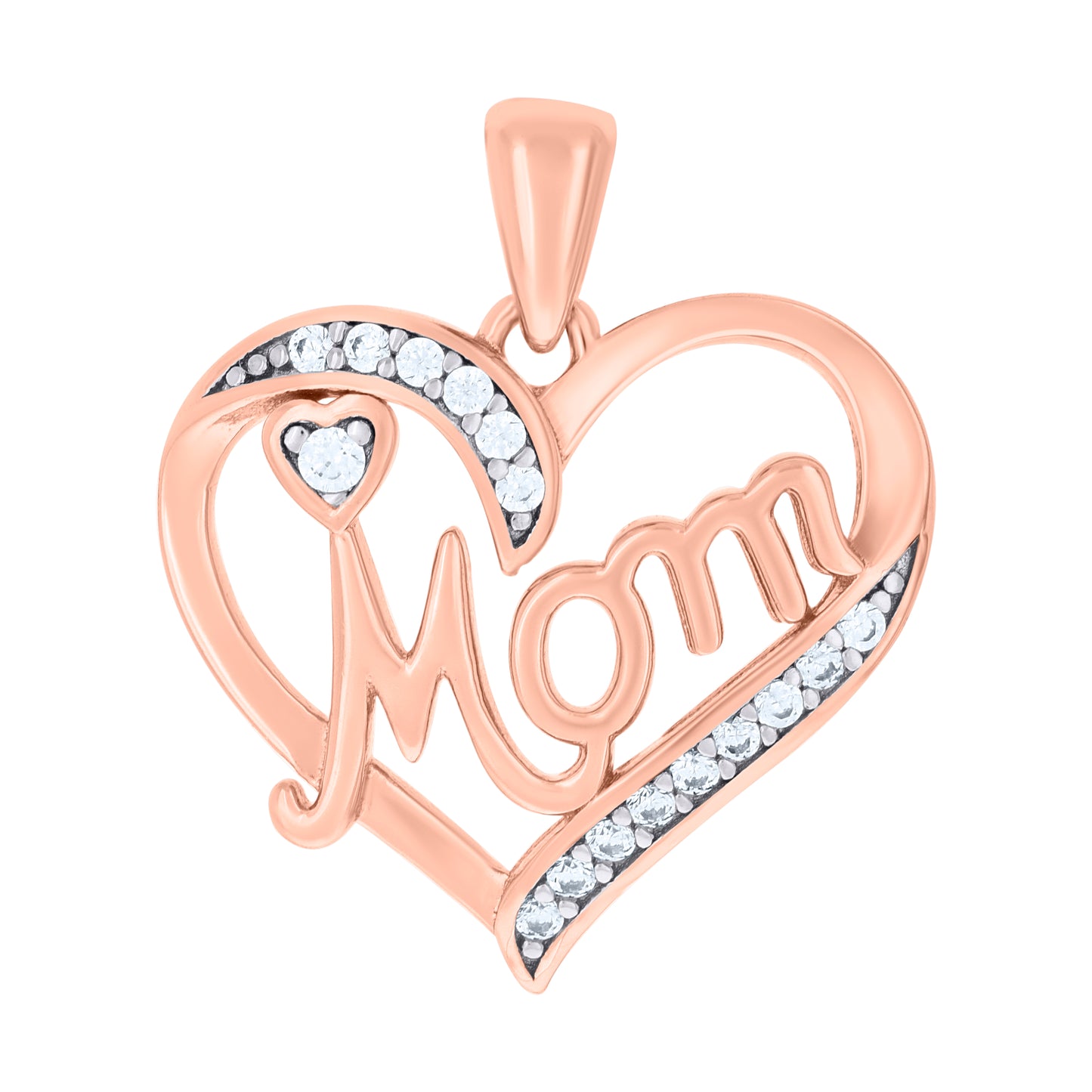 Sterling Silver Womens Cubic-Zirconia Heart Mom Charm Pendant