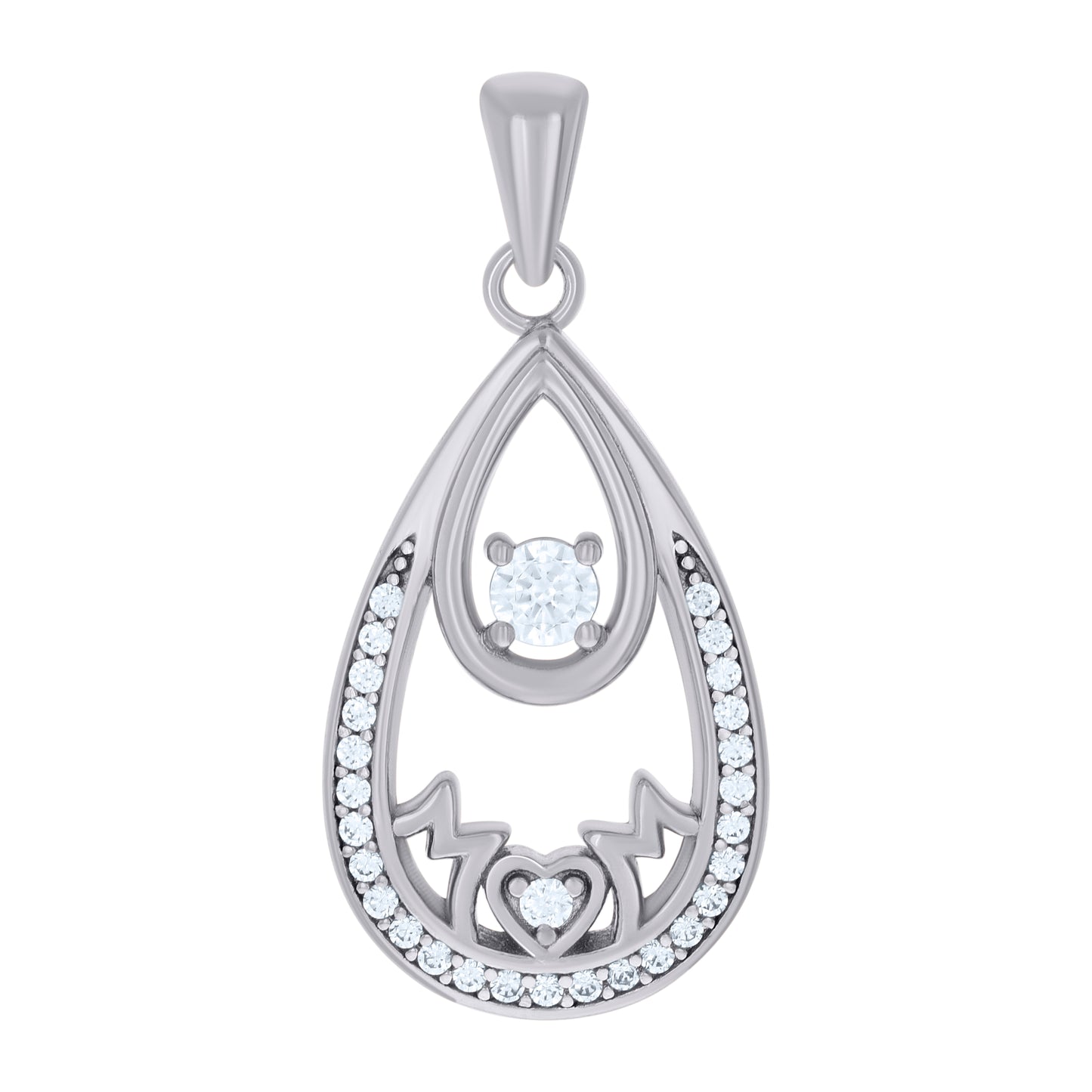 Sterling Silver Womens Cubic-Zirconia Teardrop Mom Charm Pendant