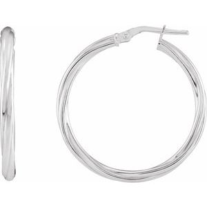 Sterling Silver Pair Hollow Twisted Hoop Earrings, Length: 30 Mm, Thickness: 2.5 Mm