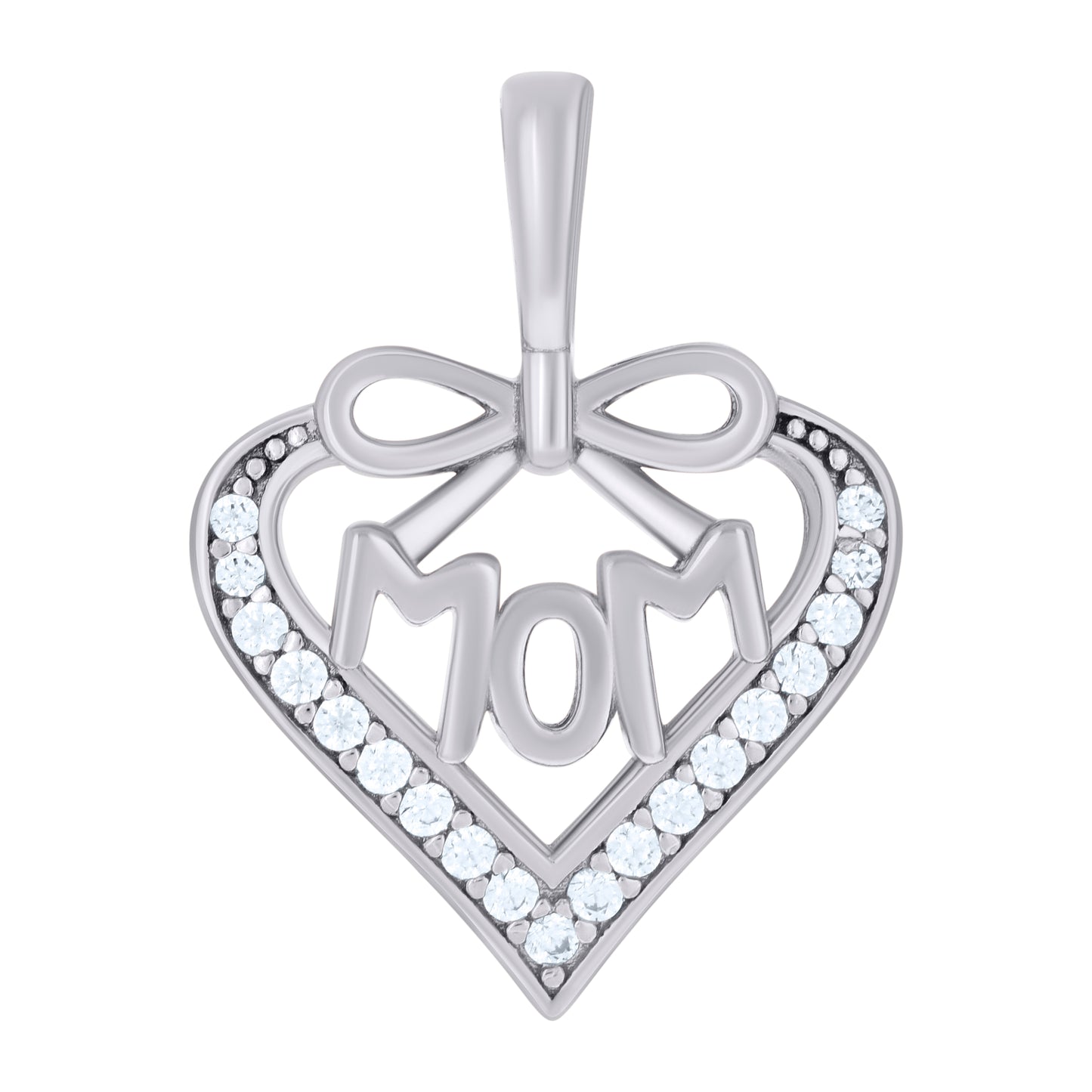 Sterling Silver Womens Cubic-Zirconia Heart Mom Charm Pendant