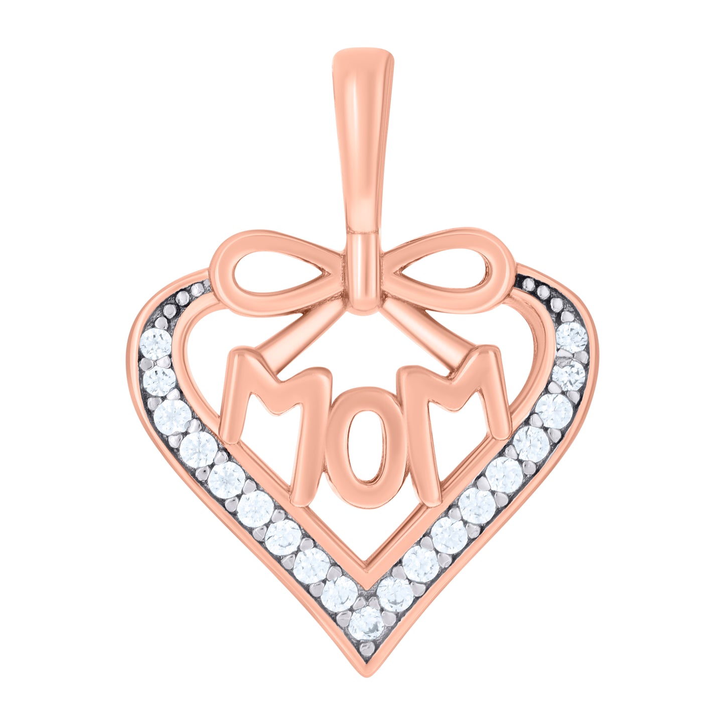 Sterling Silver Womens Cubic-Zirconia Heart Mom Charm Pendant