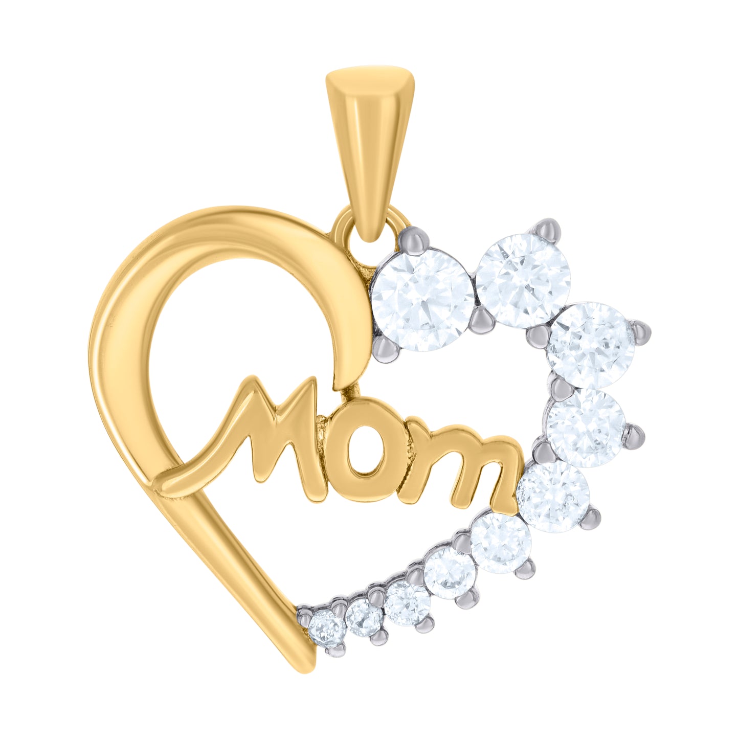Sterling Silver Womens Cubic-Zirconia Heart Mom Charm Pendant