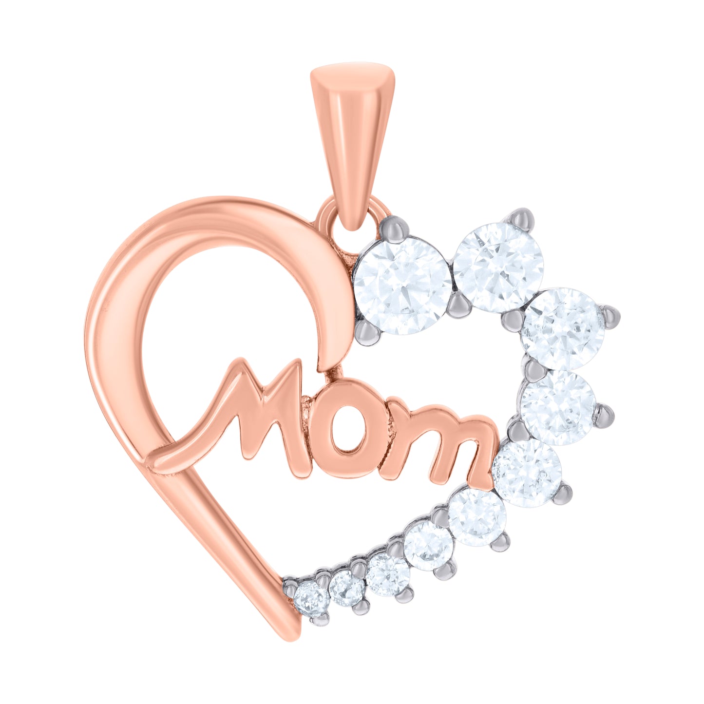 Sterling Silver Womens Cubic-Zirconia Heart Mom Charm Pendant