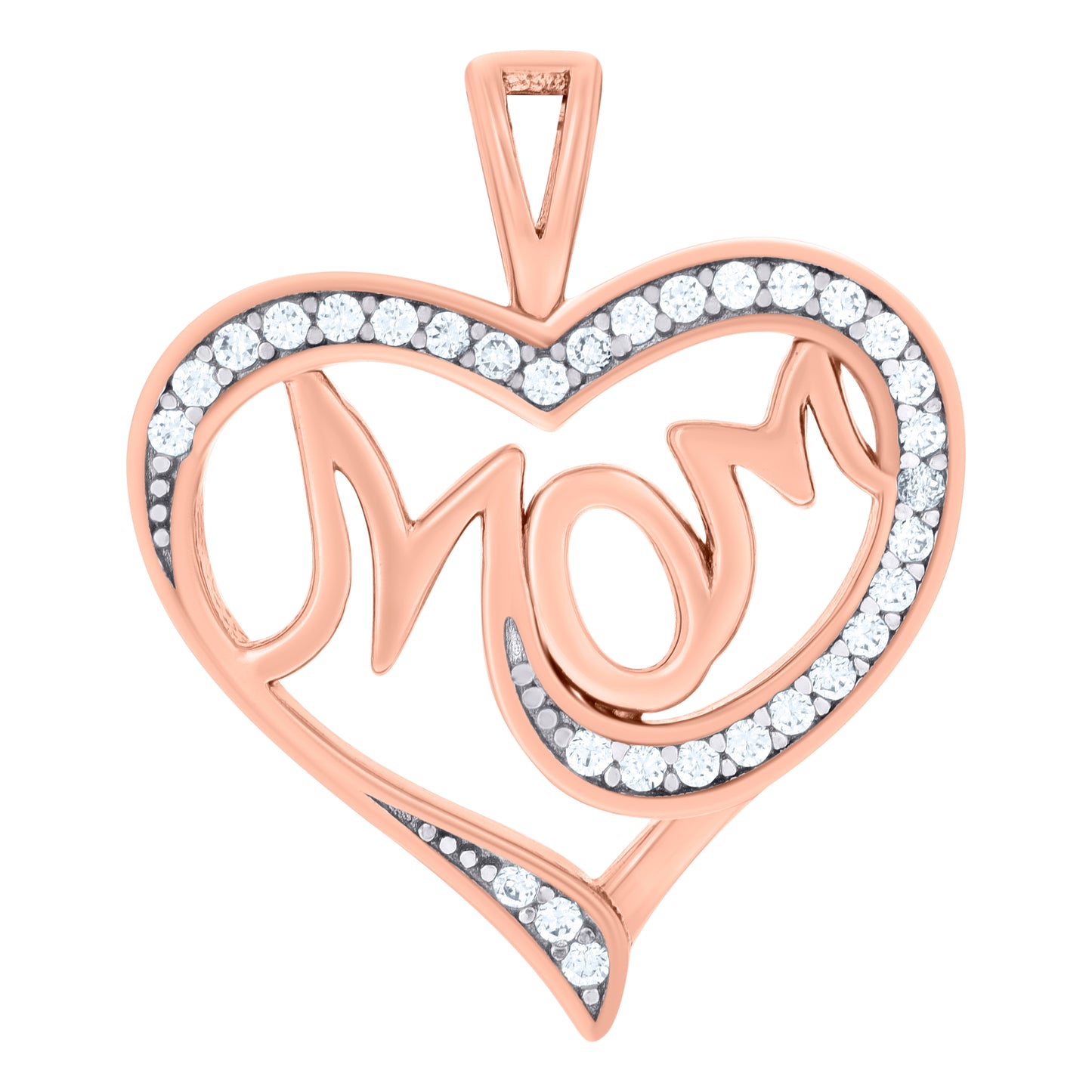 Sterling Silver Womens Cubic-Zirconia Heart Mom Charm Pendant