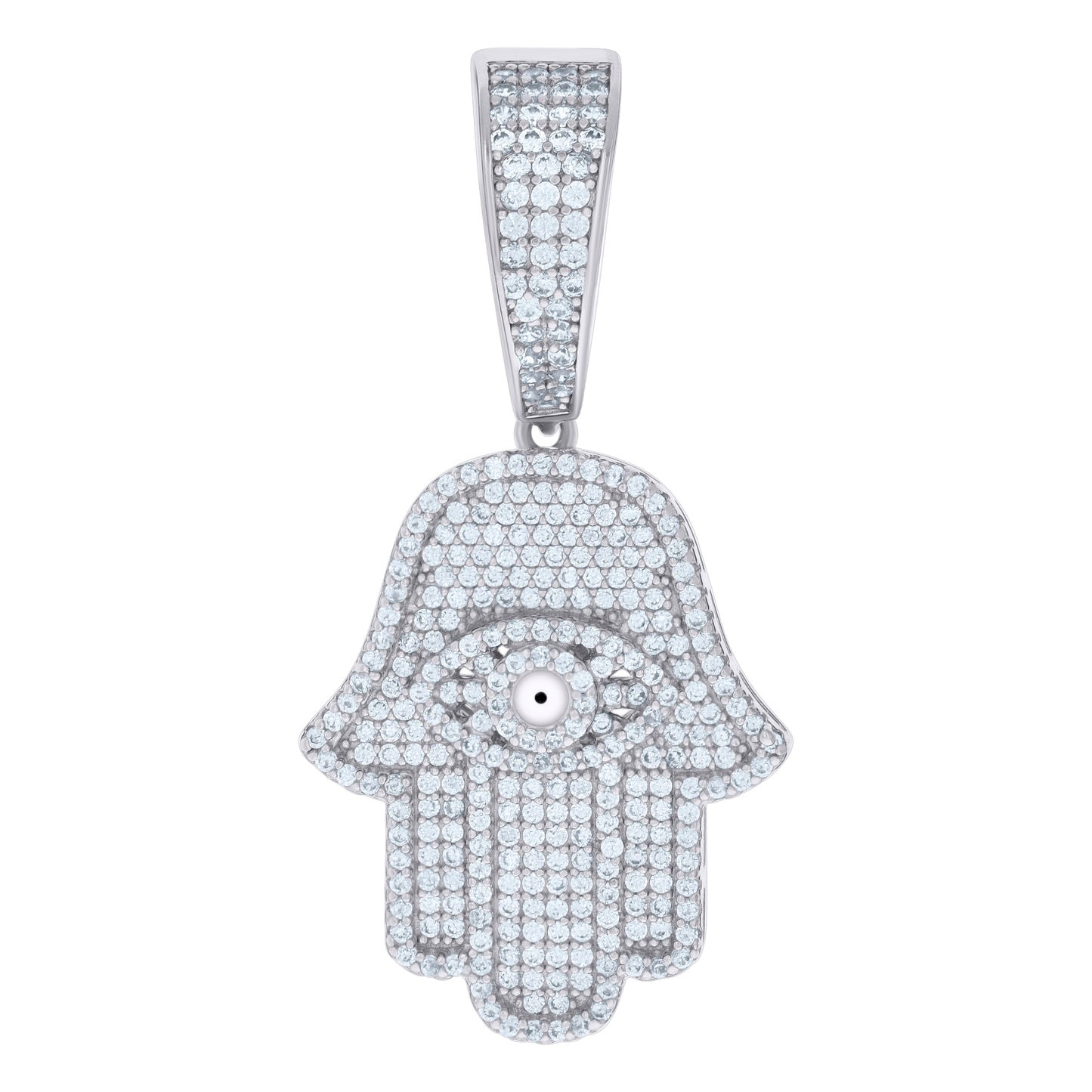 Sterling Silver Mens Cubic-Zirconia Evil Eye Hamsa Symbol Religious Charm Pendant