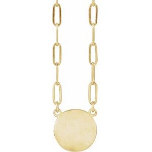 14K Yellow Gold 10 X 10 Mm 16 In Polished Engravable Disc Necklace