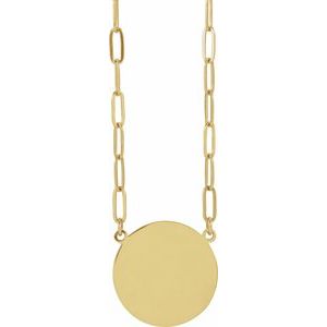 14K Yellow Gold 15 X 15 Mm 16 In Polished Engravable Disc Necklace