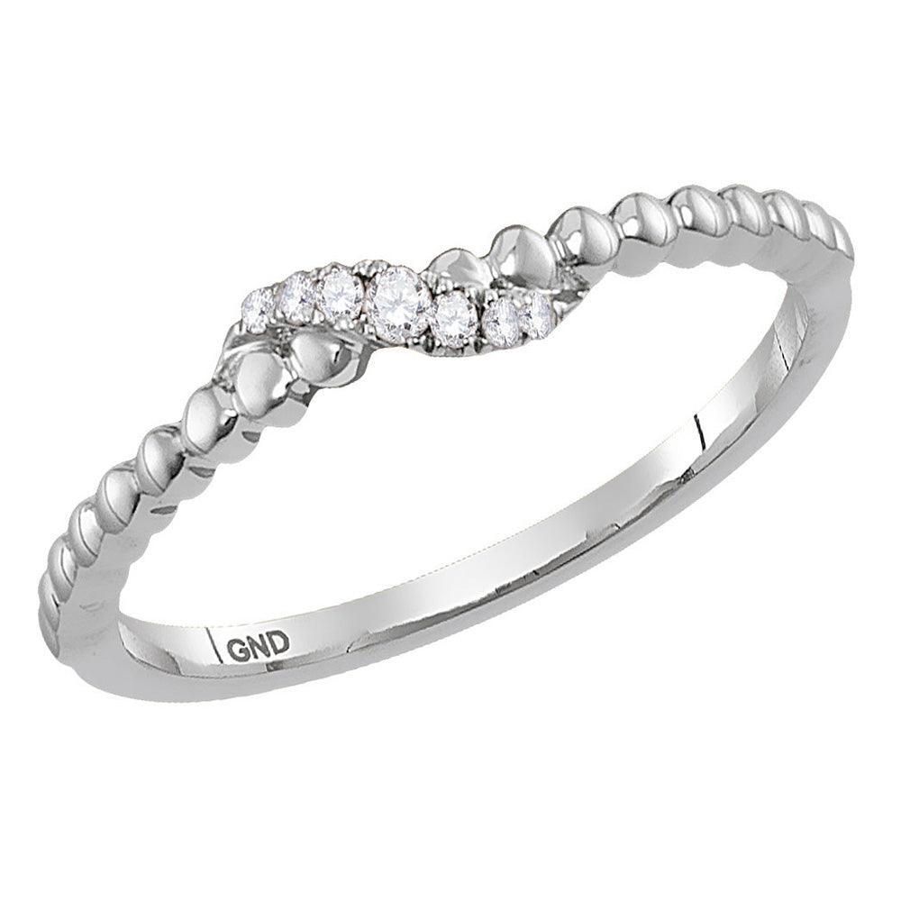 14K White Gold Womens Round Diamond Crossover Stackable Band Ring 1/20 Cttw, Womens Size: 5-10