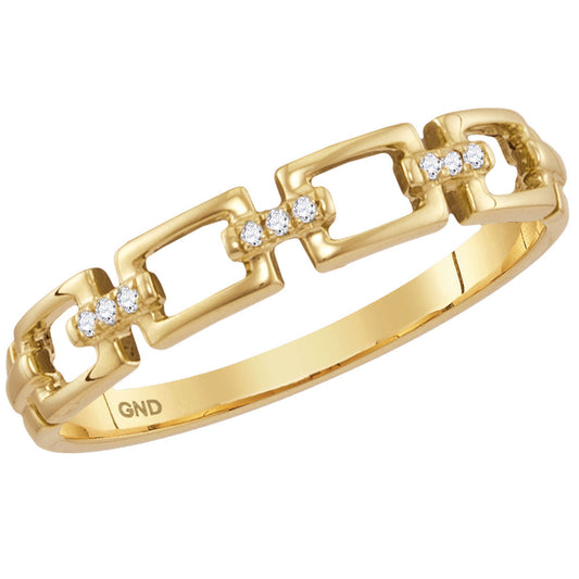 14K Yellow Gold Womens Round Diamond Chain Link Stackable Band Ring .03 Cttw, Womens Size: 5-10