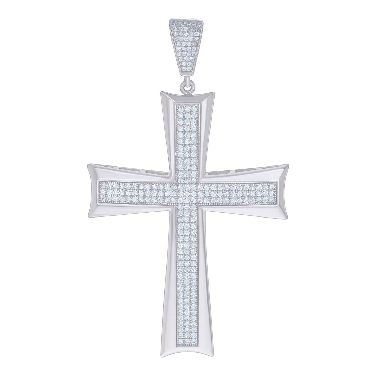 Sterling Silver Mens Cubic-Zirconia Cross Religious Charm Pendant