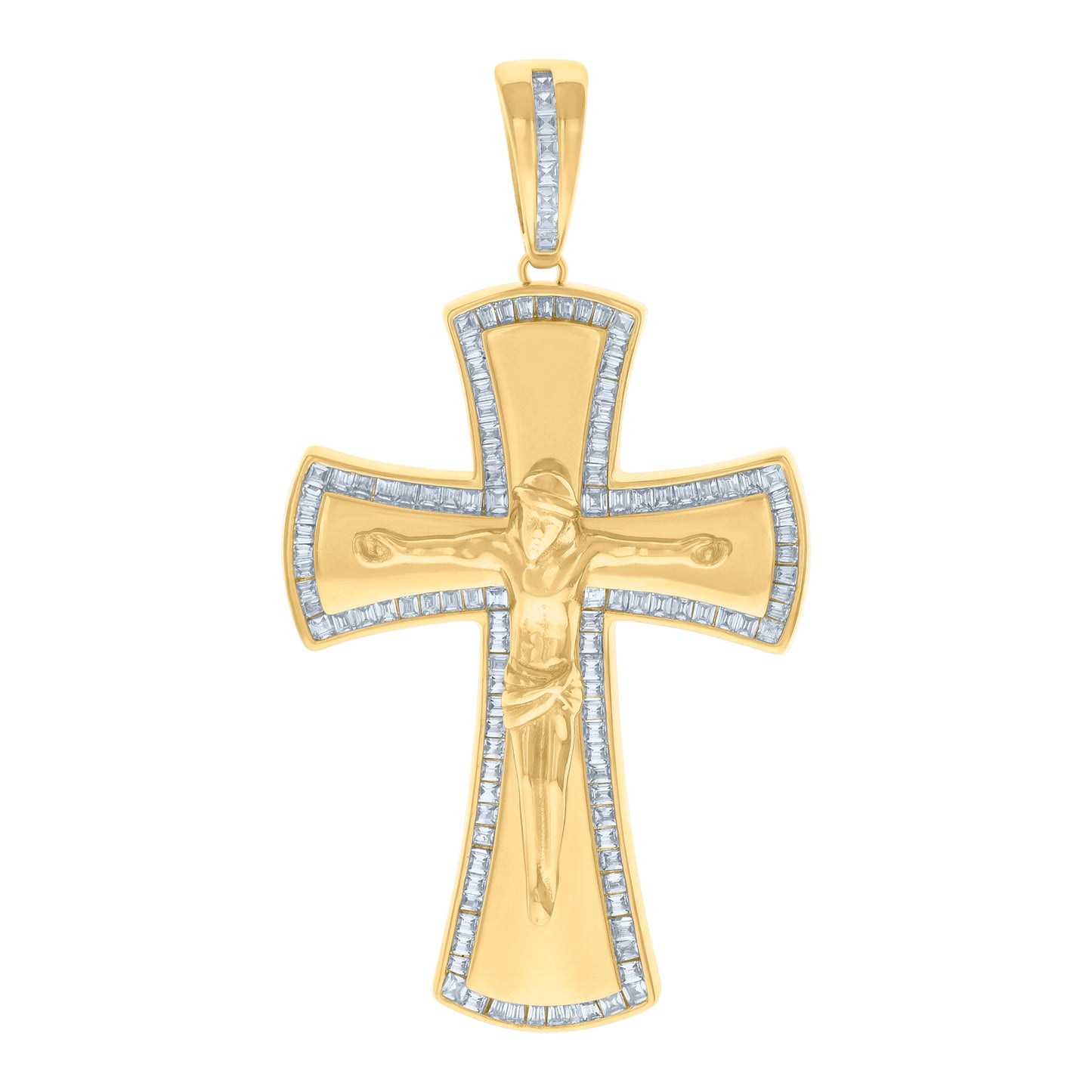 Sterling Silver Mens Baguette Cubic-Zirconia Crucifix Cross Religious Charm Pendant