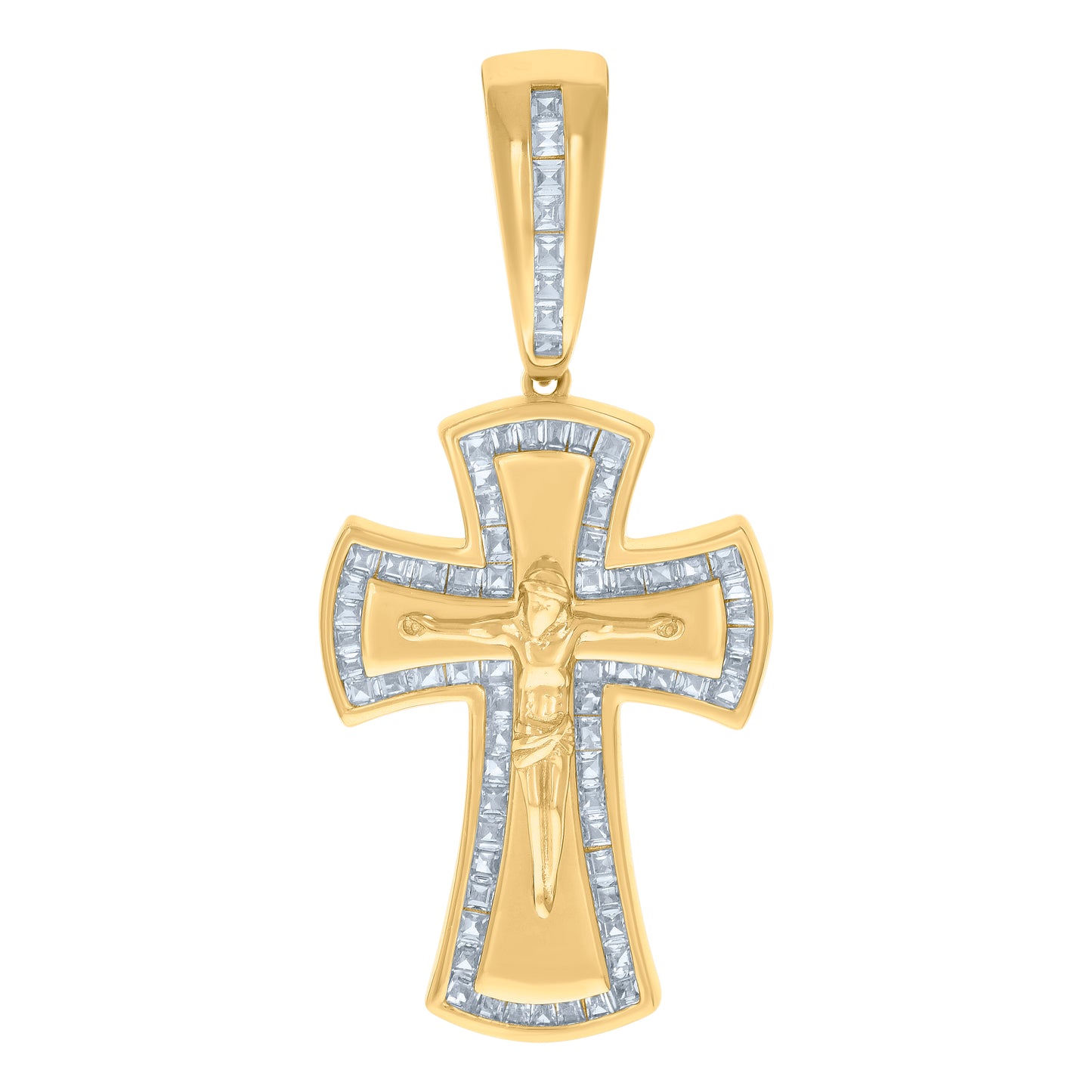 Sterling Silver Mens Baguette Cubic-Zirconia Crucifix Cross Religious Charm Pendant
