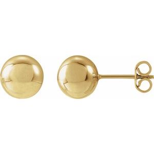 14K Yellow Gold 8 Mm Pair Friction Backs Polished Ball Earrings