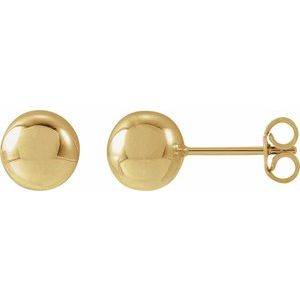 14K Yellow Gold 7 Mm Pair Friction Backs Polished Ball Earrings
