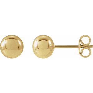 14K Yellow Gold 6 Mm Pair Friction Backs Polished Ball Earrings