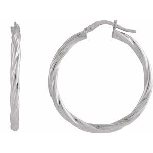 14K White Gold Pair Hollow Twisted Hoop Earrings, Length: 30 Mm, Thickness: 2.5 Mm