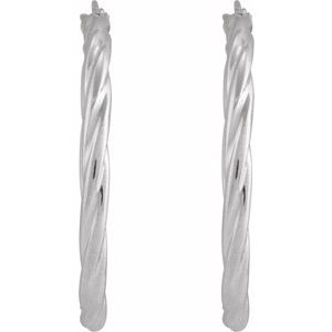 14K White Gold Pair Hollow Twisted Hoop Earrings, Length: 30 Mm, Thickness: 2.5 Mm