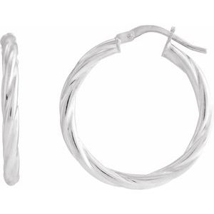 14K White Gold Pair Hollow Twisted Hoop Earrings, Length: 25 Mm, Thickness: 2.5 Mm