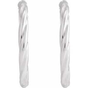14K White Gold Pair Hollow Twisted Hoop Earrings, Length: 25 Mm, Thickness: 2.5 Mm