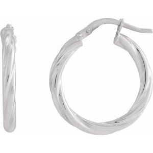 14K White Gold Pair Hollow Twisted Hoop Earrings, Length: 20 Mm, Thickness: 2.5 Mm