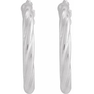 14K White Gold Pair Hollow Twisted Hoop Earrings, Length: 20 Mm, Thickness: 2.5 Mm