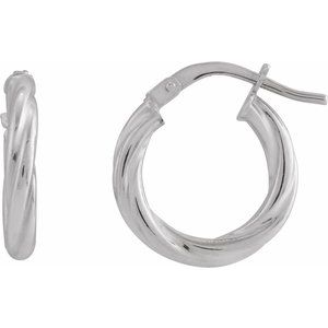 14K White Gold Pair Hollow Twisted Hoop Earrings, Length: 15 Mm, Thickness: 2.5 Mm