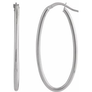 14K White Gold 41.5 X 19 Mm 2 Mm Pair Hinged Polished Hollow Elongated Oval Tube Hoop Earrings