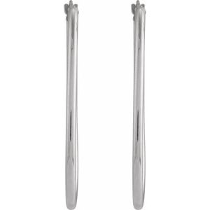 14K White Gold 41.5 X 19 Mm 2 Mm Pair Hinged Polished Hollow Elongated Oval Tube Hoop Earrings